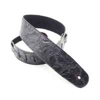 2.5" Flower Embossed Black Leather Strap