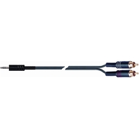 QuikLok Black Series Cable - 3.5mm straight stereo jack to 2 x RCA jacks 1M
